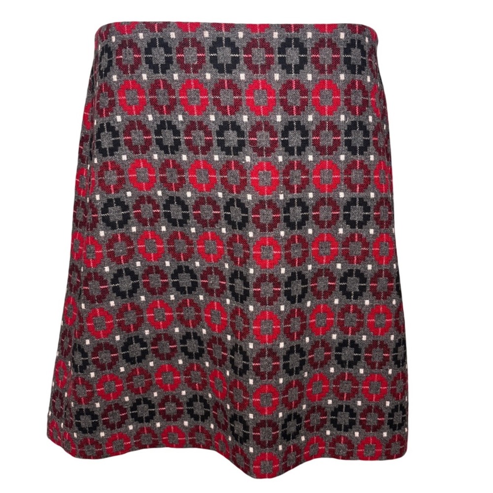 Talbots Women Gray Red Geometric Print Knee Length A-Line Skirt Sz 16 Career Mod